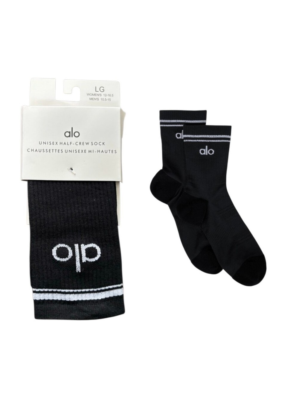 ALO Yoga Unisex Black Ribbed Half-Crew Socks Large